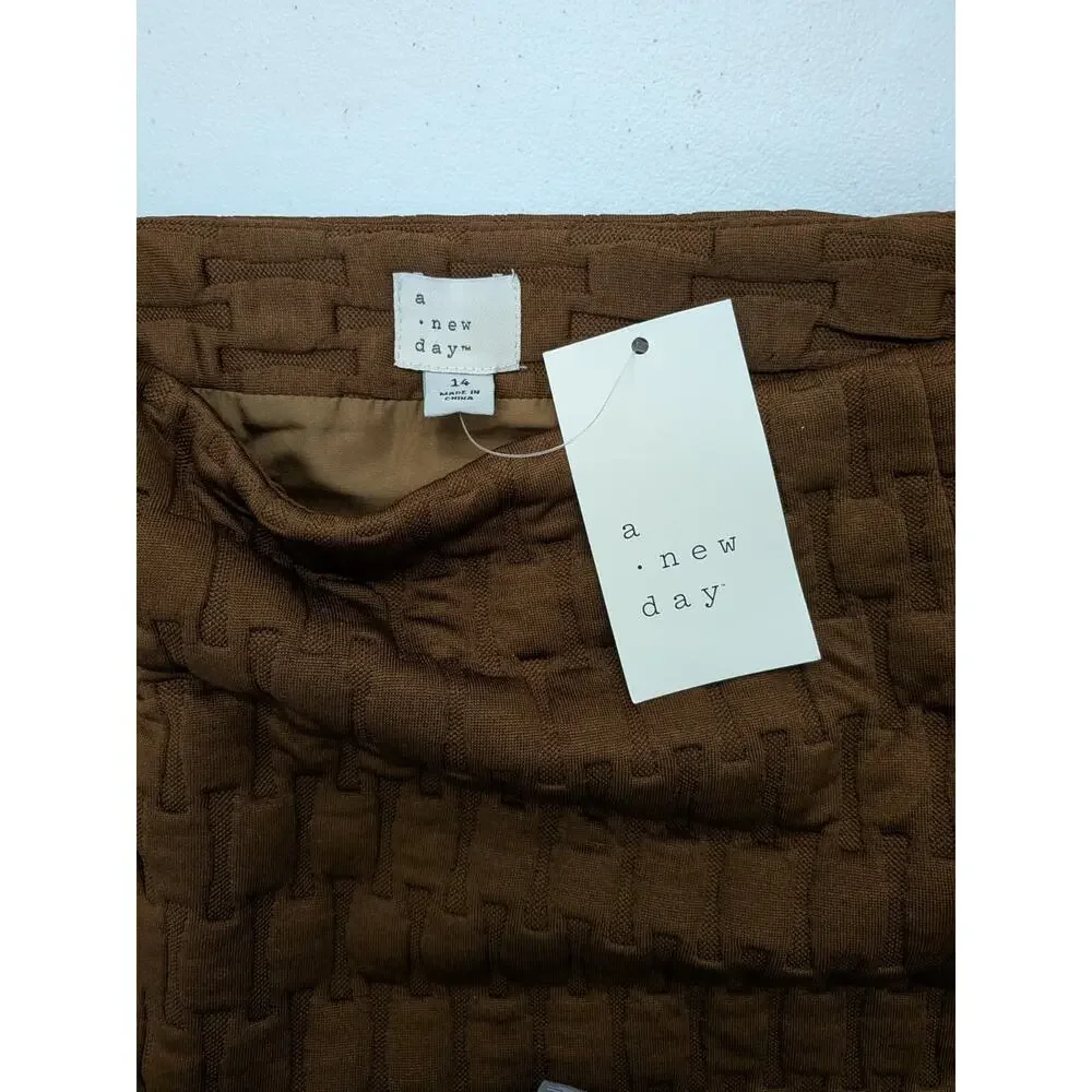 A New Day Brown Textured Mini Skirt Size 14 Lined High Waist NWT